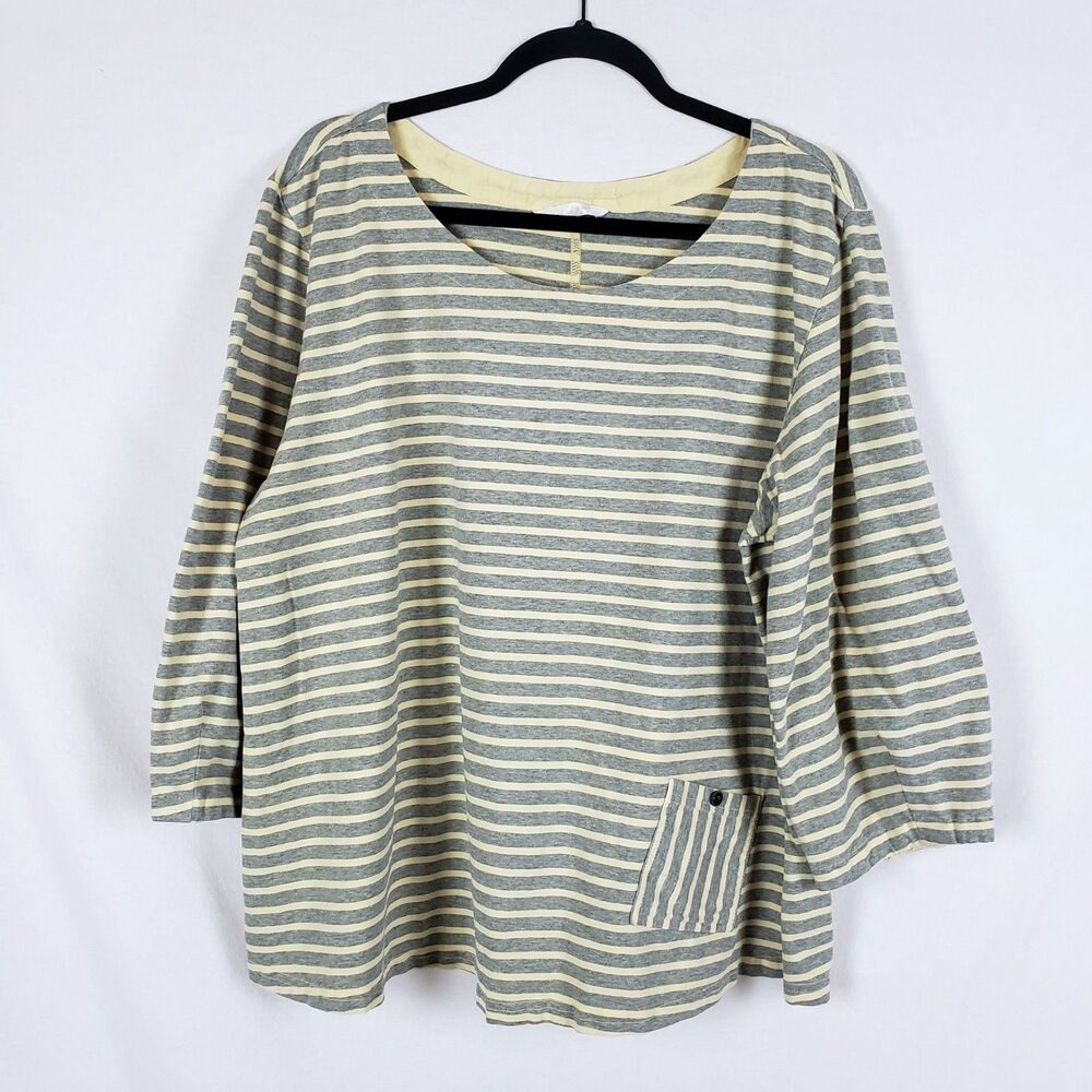 Kleen Lagenlook Striped Top Womens XL? Boxy Yellow Coastal Casual 3/4 Sleeve